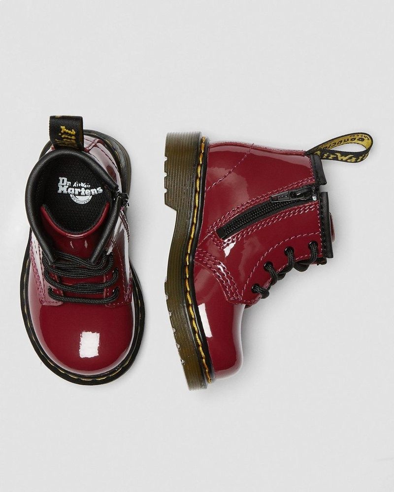 Botas Dr Martens Infant 1460 Charol Cuero Encaje Up Boots (Charol Cuero) Rojas Oscuro | LO03-U3RG