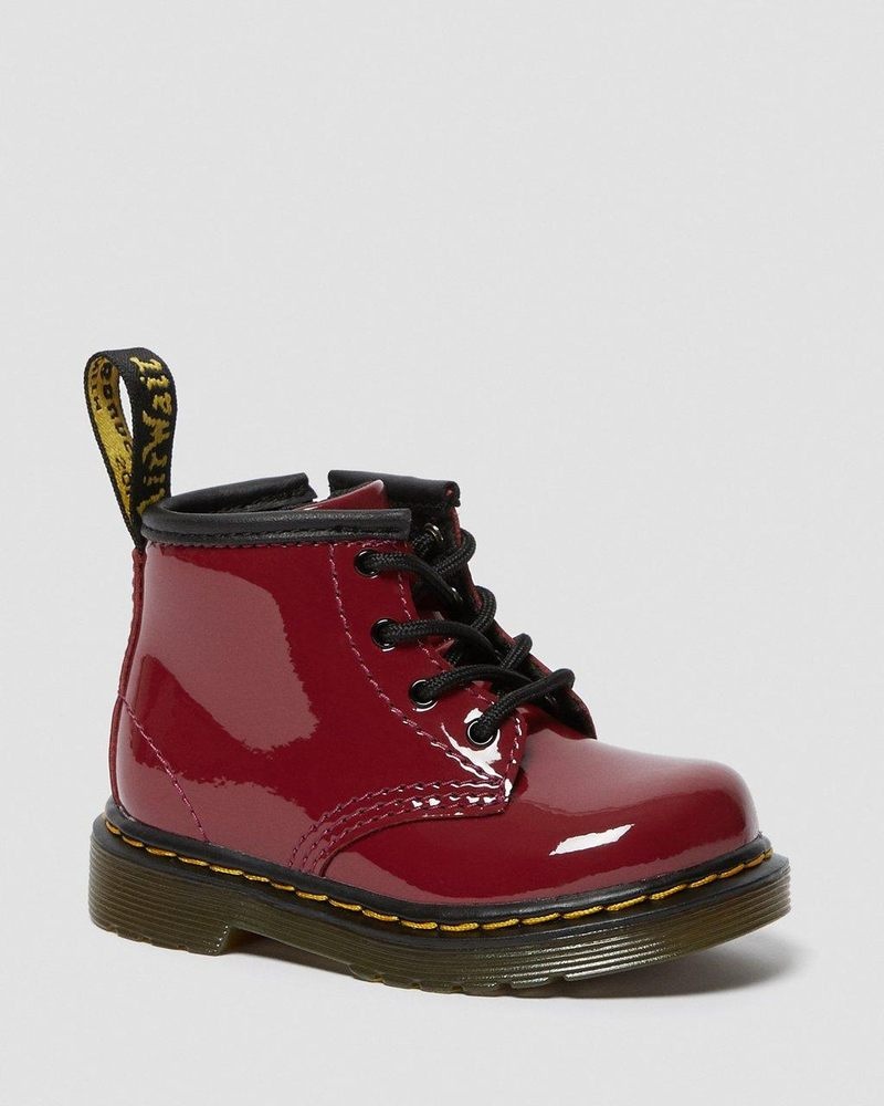 Botas Dr Martens Infant 1460 Charol Cuero Encaje Up Boots (Charol Cuero) Rojas Oscuro | LO03-U3RG