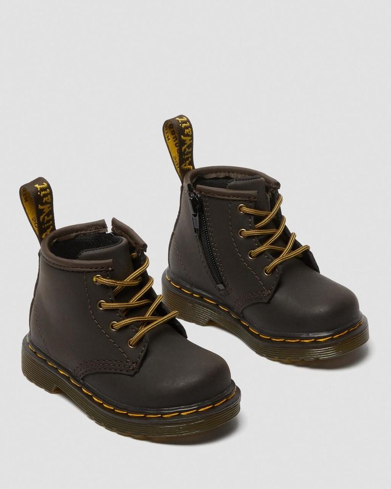 Botas Dr Martens Infant 1460 Wildhorse Cuero Encaje Up Boots (Wildhorse Lamper) Marrones Oscuro | FK96-S6SJ