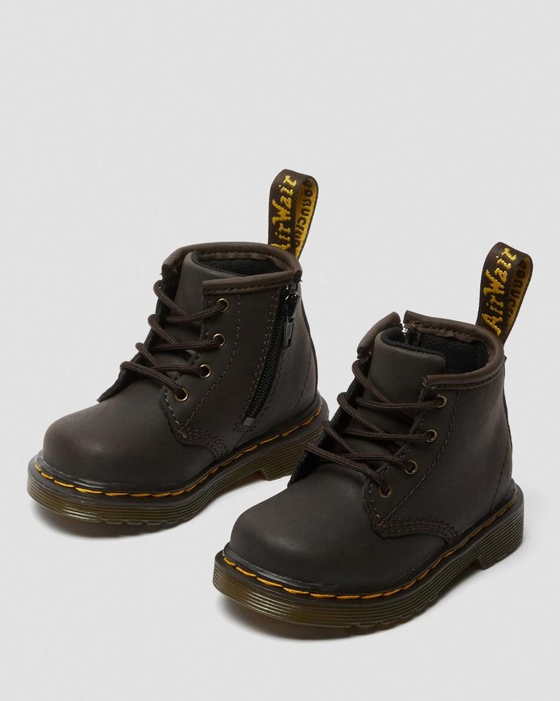 Botas Dr Martens Infant 1460 Wildhorse Cuero Encaje Up Boots (Wildhorse Lamper) Marrones Oscuro | FK96-S6SJ