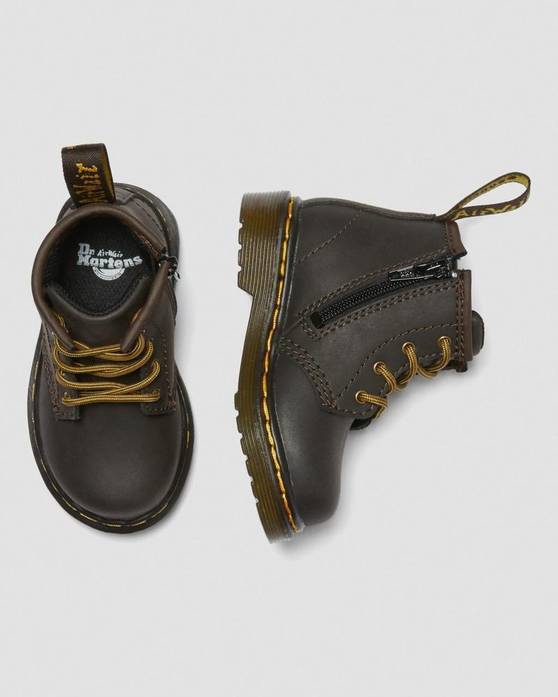 Botas Dr Martens Infant 1460 Wildhorse Cuero Encaje Up Boots (Wildhorse Lamper) Marrones Oscuro | FK96-S6SJ