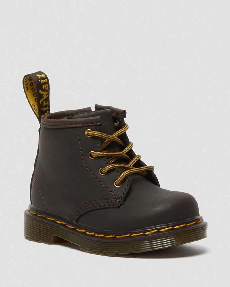 Botas Dr Martens Infant 1460 Wildhorse Cuero Encaje Up Boots (Wildhorse Lamper) Marrones Oscuro | FK96-S6SJ