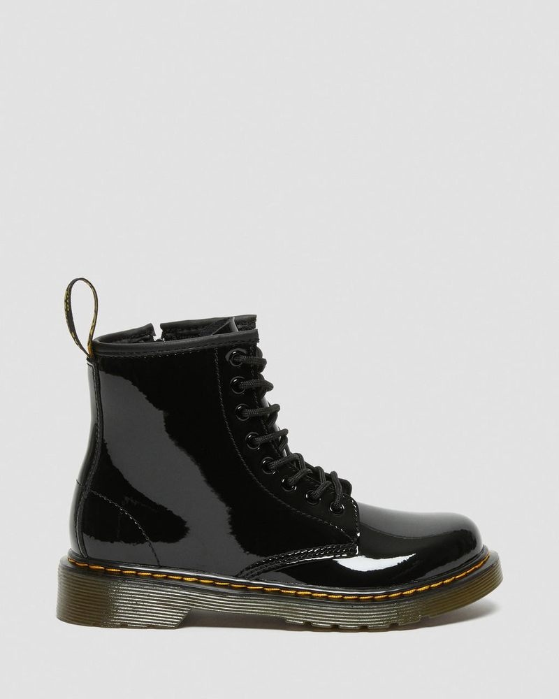 Botas Dr Martens Junior 1460 Charol Cuero Encaje Up Boots (Charol Cuero) Negras | PZ21-K4HG