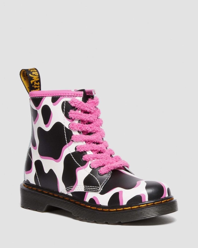 Botas Dr Martens Junior 1460 Cow Print Charol Cuero Encaje Up Boots (Cow Print Charol Lamper) Blancas | CY39-V4JT