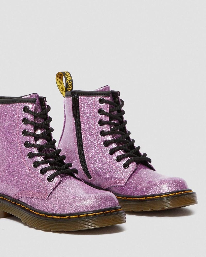 Botas Dr Martens Junior 1460 Glitter Encaje Up Boots (Coated Glitter) Rosas Oscuro | CU80-F9RE