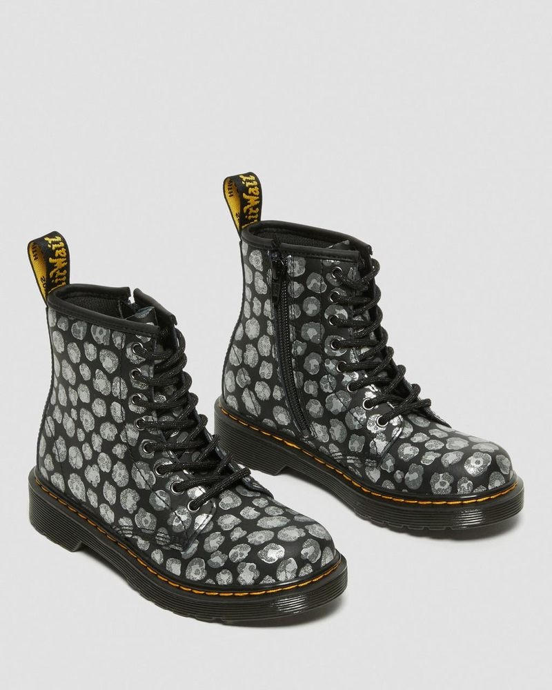 Botas Dr Martens Junior 1460 Leopard Hydro Cuero Encaje Up Boots (Loud Leopard K Hydro) Negras | HD59-A9KE