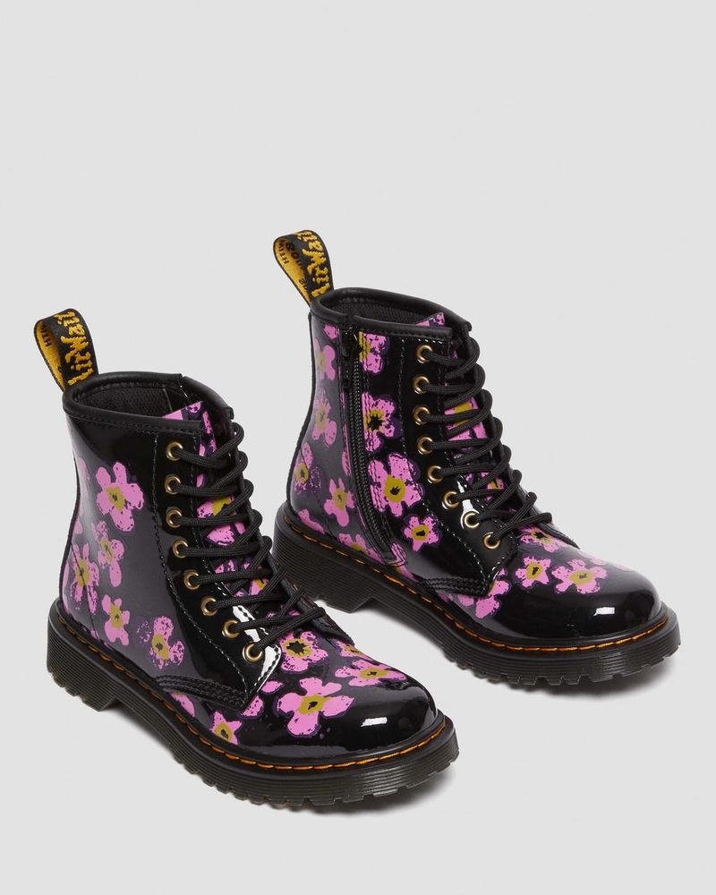 Botas Dr Martens Junior 1460 Pansy Charol Cuero Encaje Up Boots (T Lamper) Negras | XX01-C5DV