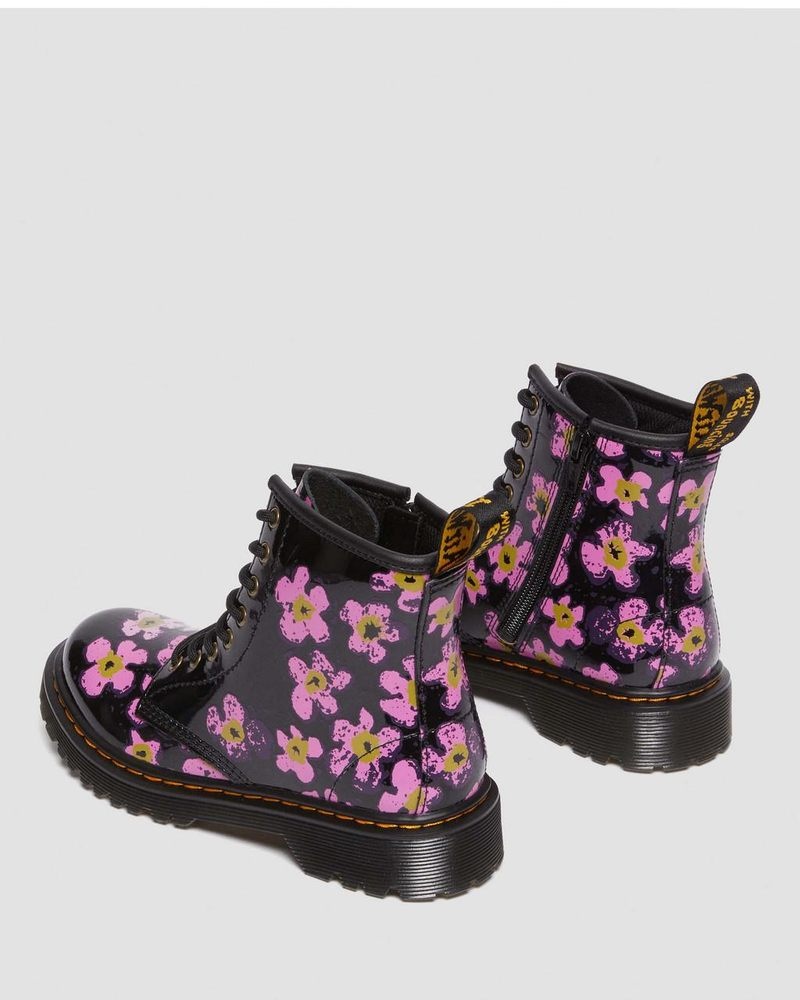 Botas Dr Martens Junior 1460 Pansy Charol Cuero Encaje Up Boots (T Lamper) Negras | XX01-C5DV