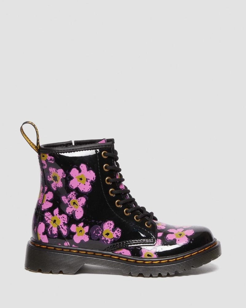 Botas Dr Martens Junior 1460 Pansy Charol Cuero Encaje Up Boots (T Lamper) Negras | XX01-C5DV