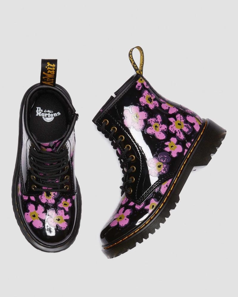 Botas Dr Martens Junior 1460 Pansy Charol Cuero Encaje Up Boots (T Lamper) Negras | XX01-C5DV