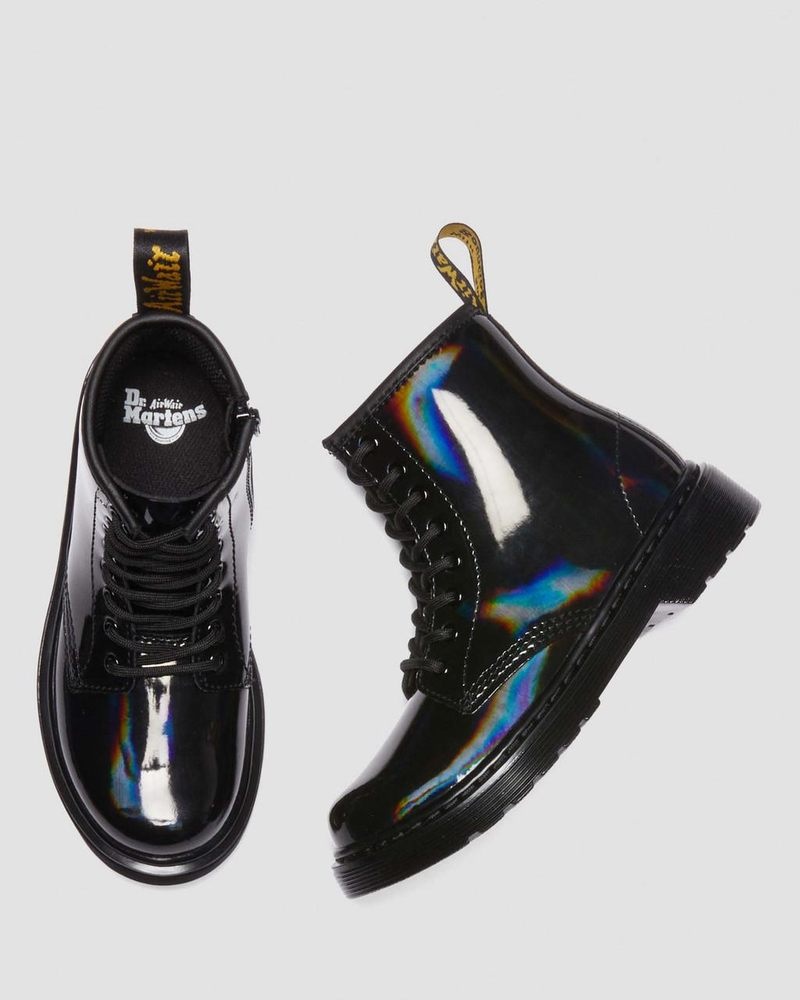 Botas Dr Martens Junior 1460 Rainbow Charol Cuero Encaje Up Boots (Rainbow Charol) Negras | TK97-E6YU