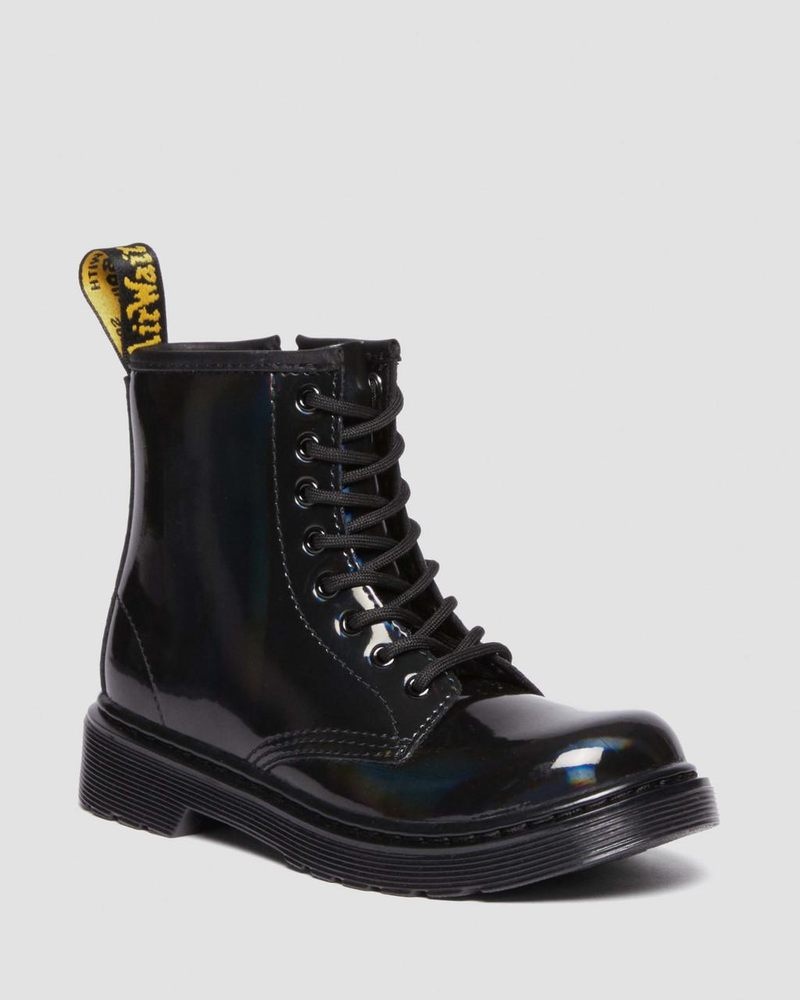 Botas Dr Martens Junior 1460 Rainbow Charol Cuero Encaje Up Boots (Rainbow Charol) Negras | TK97-E6YU