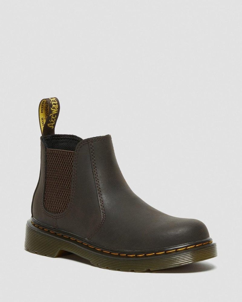 Botas Dr Martens Junior 2976 Wildhorse Cuero Chelsea Boots (Wildhorse Lamper) Marrones Oscuro | BR27-D6WF