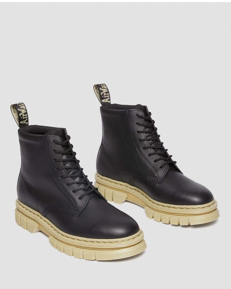 Botas Dr Martens Rikard Contrast Sole Plataforma Encaje Up Boots (Polished Lucido) Negras | XP76-C9WY