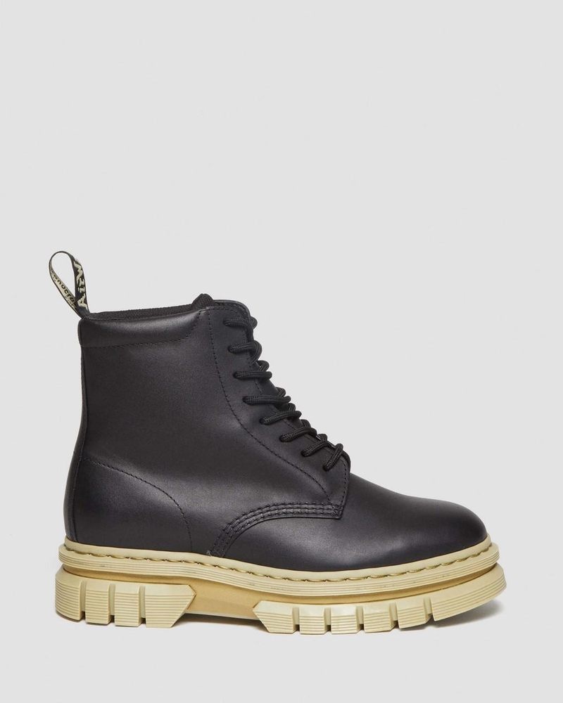 Botas Dr Martens Rikard Contrast Sole Plataforma Encaje Up Boots (Polished Lucido) Negras | XP76-C9WY