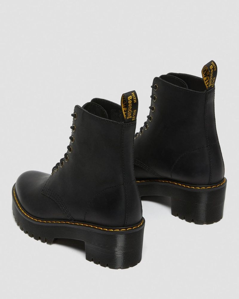 Botas Dr Martens Shriver Hi - Wyoming Cuero Tacón Boots (Burnished Wyoming) Negras | VQ69-E6VO