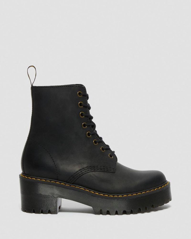 Botas Dr Martens Shriver Hi - Wyoming Cuero Tacón Boots (Burnished Wyoming) Negras | VQ69-E6VO