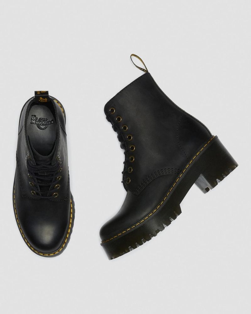 Botas Dr Martens Shriver Hi - Wyoming Cuero Tacón Boots (Burnished Wyoming) Negras | VQ69-E6VO