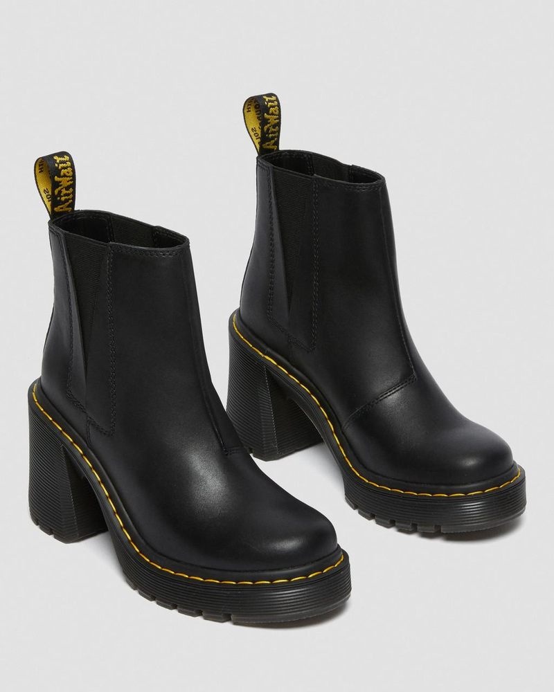 Botas Dr Martens Spence Cuero Flared Heel Chelsea Boots (Sendal) Negras | BQ83-V1TN