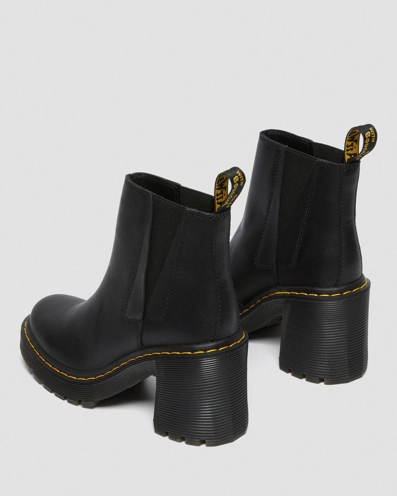 Botas Dr Martens Spence Cuero Flared Heel Chelsea Boots (Sendal) Negras | BQ83-V1TN