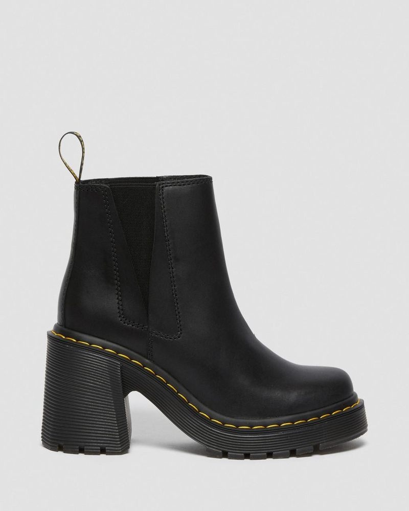 Botas Dr Martens Spence Cuero Flared Heel Chelsea Boots (Sendal) Negras | BQ83-V1TN