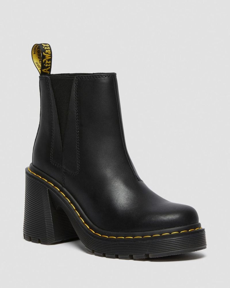 Botas Dr Martens Spence Cuero Flared Heel Chelsea Boots (Sendal) Negras | BQ83-V1TN