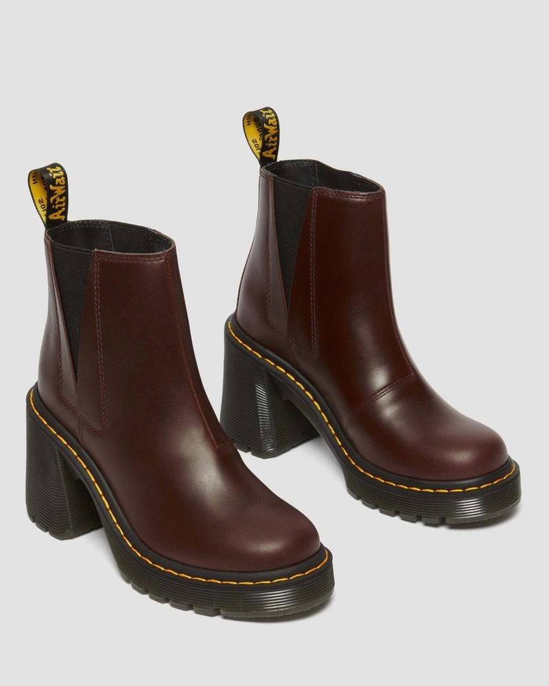 Botas Dr Martens Spence Pull Up Cuero Flared Heel Chelsea Boots Marrones Oscuro | NK58-G7KZ