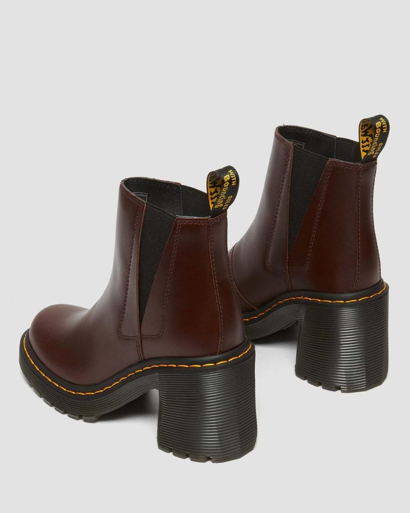 Botas Dr Martens Spence Pull Up Cuero Flared Heel Chelsea Boots Marrones Oscuro | NK58-G7KZ