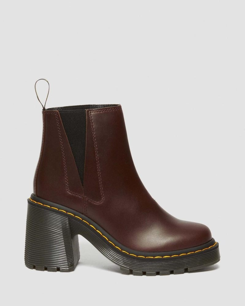 Botas Dr Martens Spence Pull Up Cuero Flared Heel Chelsea Boots Marrones Oscuro | NK58-G7KZ