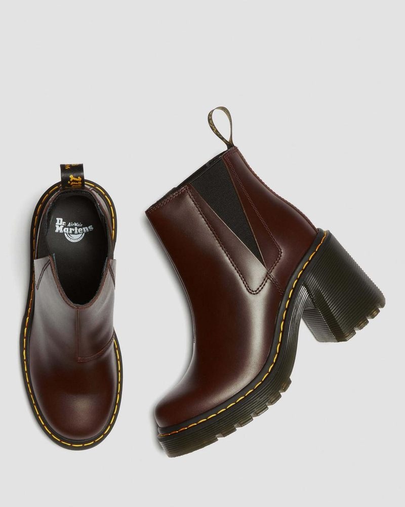 Botas Dr Martens Spence Pull Up Cuero Flared Heel Chelsea Boots Marrones Oscuro | NK58-G7KZ