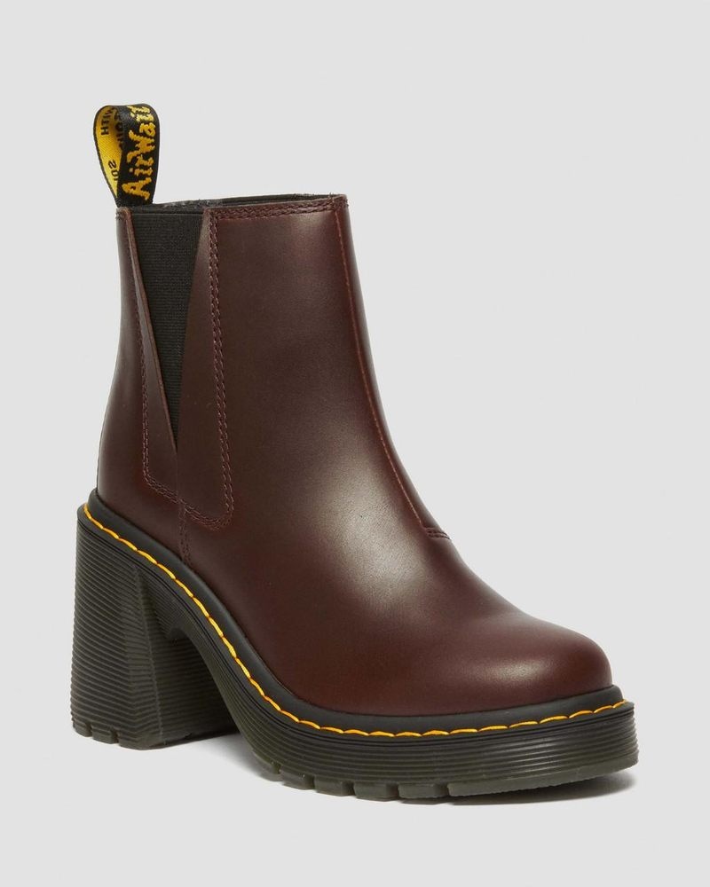 Botas Dr Martens Spence Pull Up Cuero Flared Heel Chelsea Boots Marrones Oscuro | NK58-G7KZ