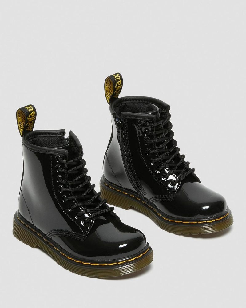 Botas Dr Martens Toddler 1460 Charol Cuero Encaje Up Boots (Charol Cuero) Negras | RL29-G6NE