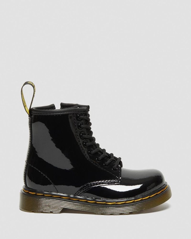 Botas Dr Martens Toddler 1460 Charol Cuero Encaje Up Boots (Charol Cuero) Negras | RL29-G6NE