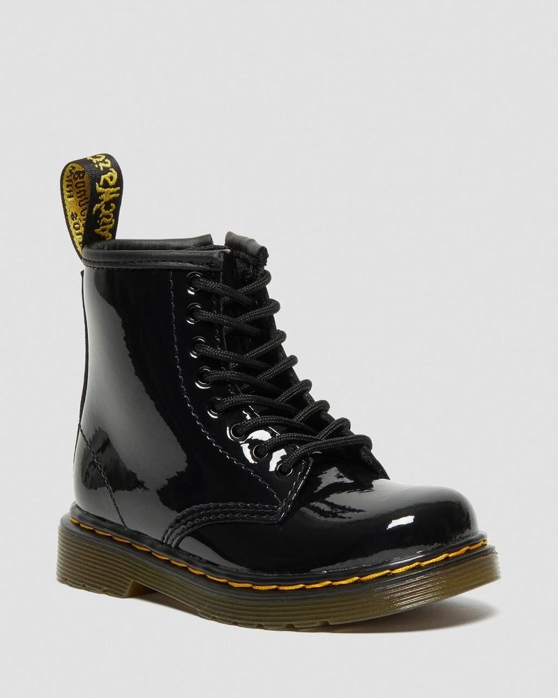 Botas Dr Martens Toddler 1460 Charol Cuero Encaje Up Boots (Charol Cuero) Negras | RL29-G6NE