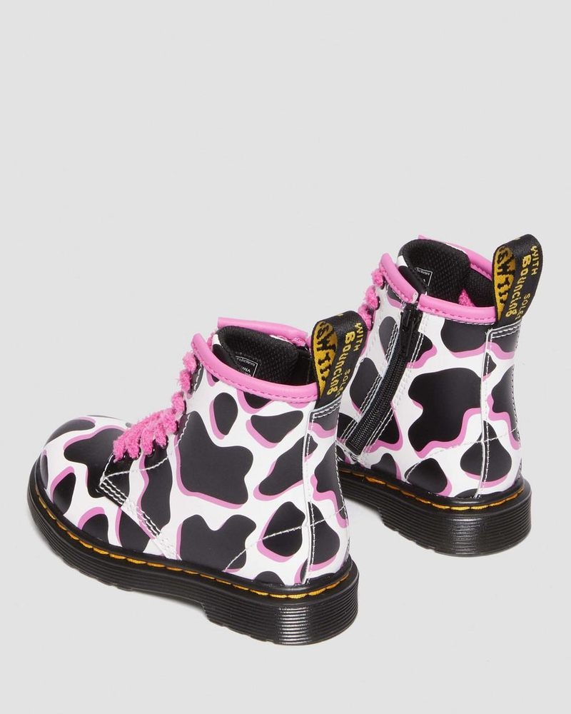 Botas Dr Martens Toddler 1460 Cow Print Charol Cuero Encaje Up Boots (Cow Print Charol Lamper) Blancas | GA81-L7EC