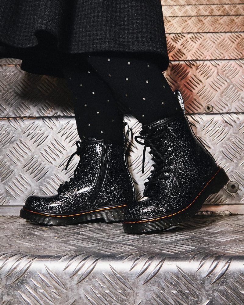 Botas Dr Martens Toddler 1460 Glitter Encaje Up Boots (Cosmic Glitter) Negras | AW50-M7LY