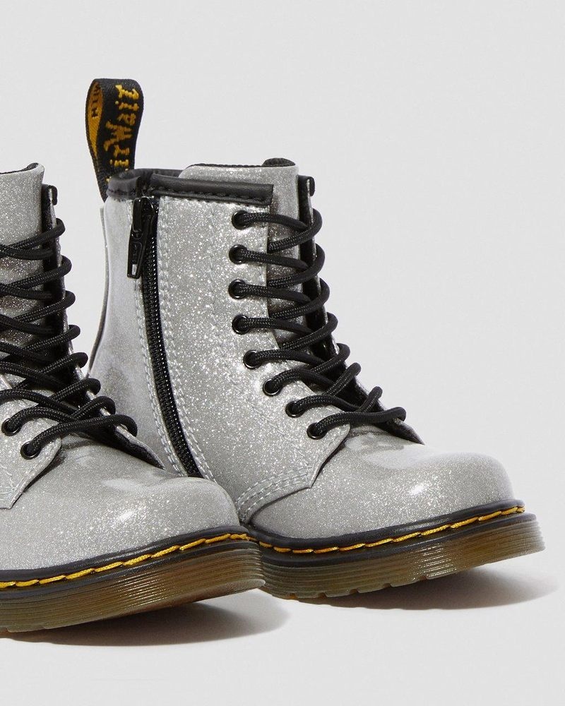 Botas Dr Martens Toddler 1460 Glitter Encaje Up Boots (Coated Glitter) Plateadas | AG20-F5KP