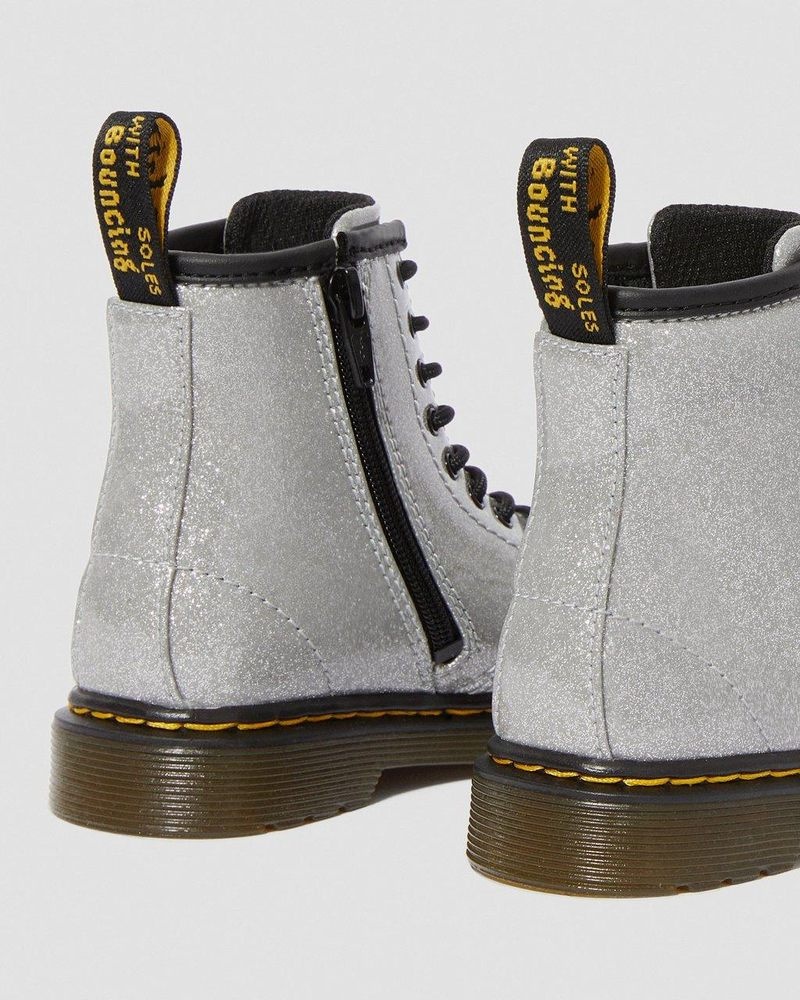 Botas Dr Martens Toddler 1460 Glitter Encaje Up Boots (Coated Glitter) Plateadas | AG20-F5KP