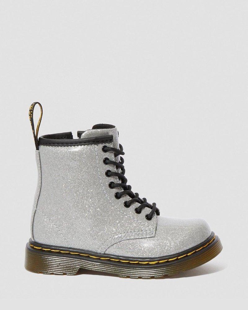 Botas Dr Martens Toddler 1460 Glitter Encaje Up Boots (Coated Glitter) Plateadas | AG20-F5KP