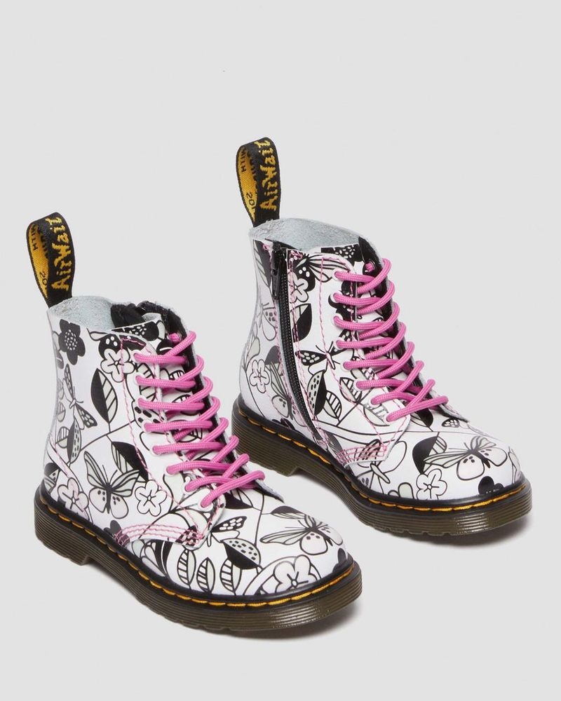 Botas Dr Martens Toddler 1460 Meadow Print Cuero Encaje Up Boots Blancas | FD20-K9HB