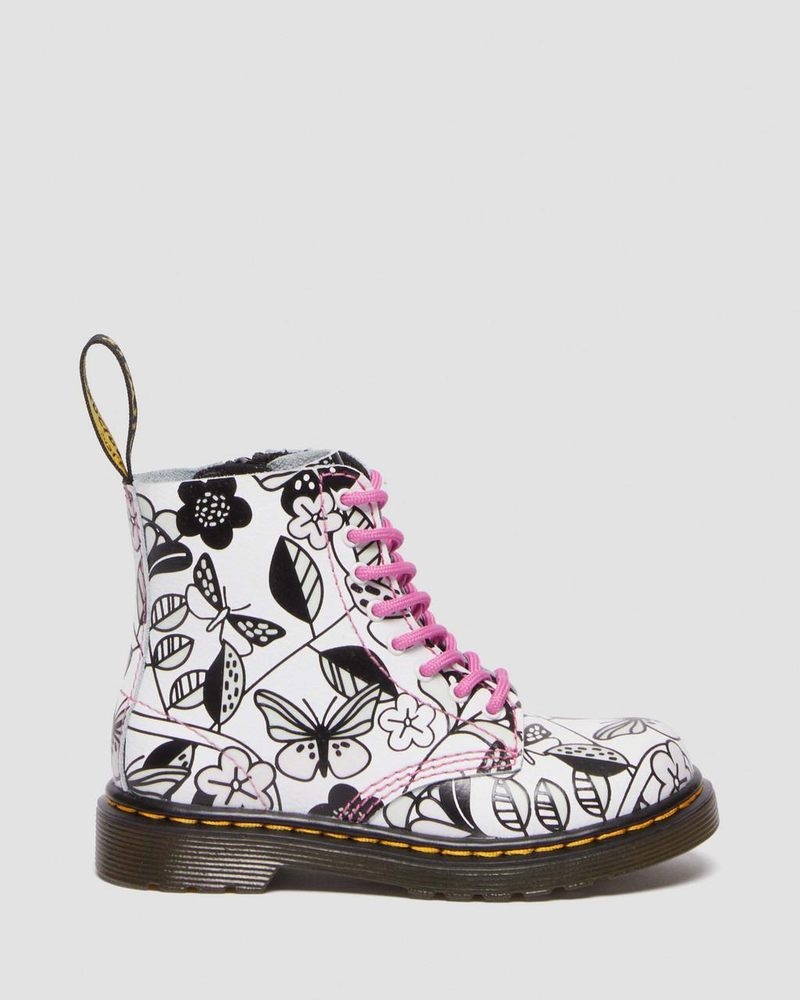 Botas Dr Martens Toddler 1460 Meadow Print Cuero Encaje Up Boots Blancas | FD20-K9HB