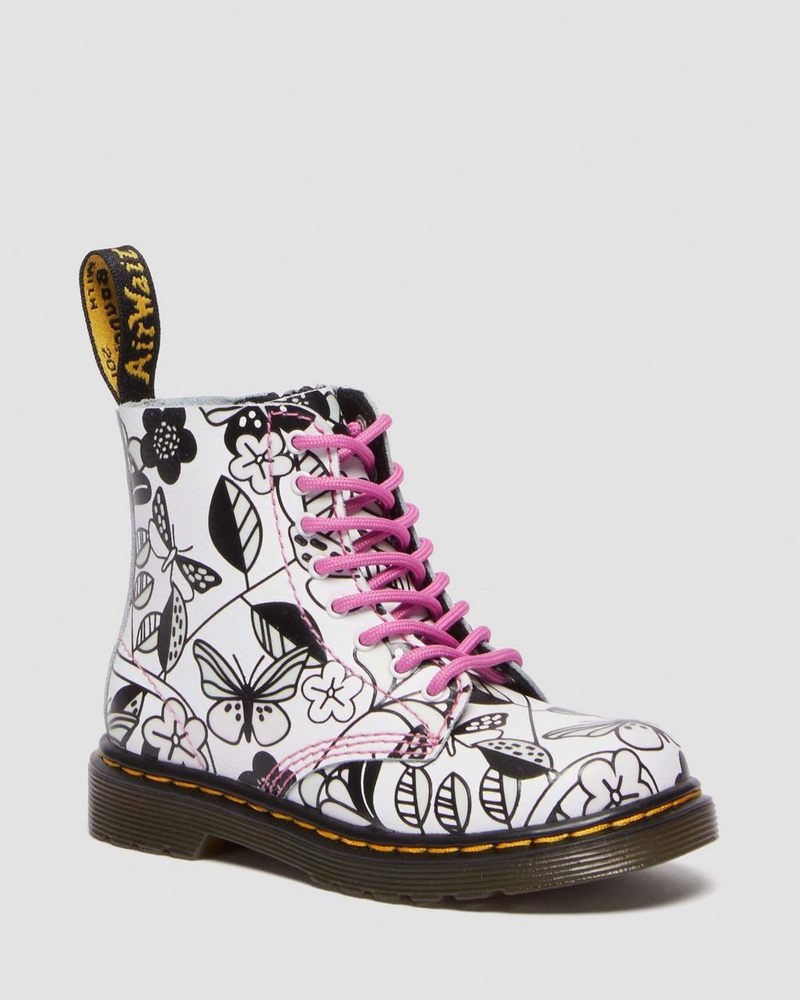 Botas Dr Martens Toddler 1460 Meadow Print Cuero Encaje Up Boots Blancas | FD20-K9HB