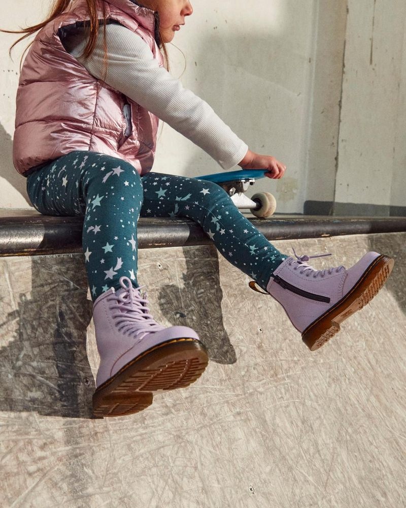 Botas Dr Martens Toddler 1460 Softy T Cuero Encaje Up Boots (Softy T) Lilac | SB35-M3ZR