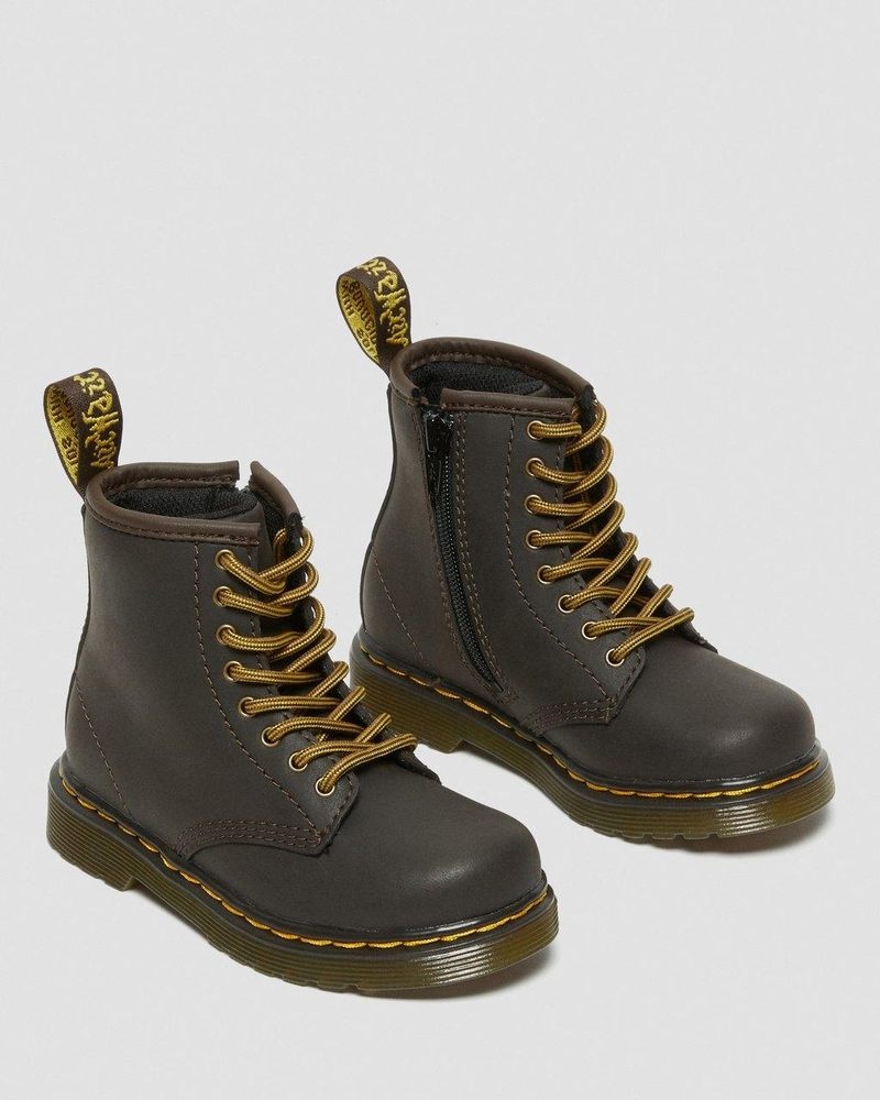 Botas Dr Martens Toddler 1460 Wildhorse Cuero Encaje Up Boots (Wildhorse Lamper) Marrones Oscuro | LD01-P7VF