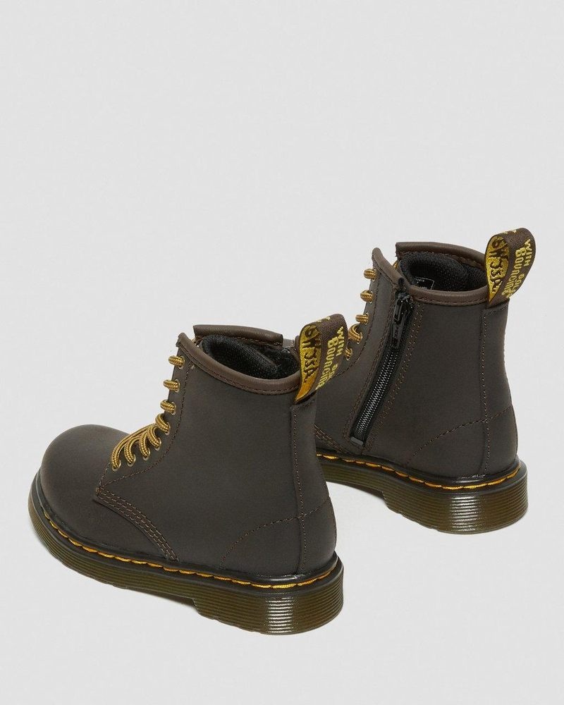 Botas Dr Martens Toddler 1460 Wildhorse Cuero Encaje Up Boots (Wildhorse Lamper) Marrones Oscuro | LD01-P7VF