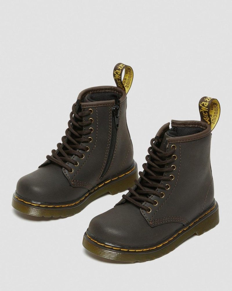 Botas Dr Martens Toddler 1460 Wildhorse Cuero Encaje Up Boots (Wildhorse Lamper) Marrones Oscuro | LD01-P7VF