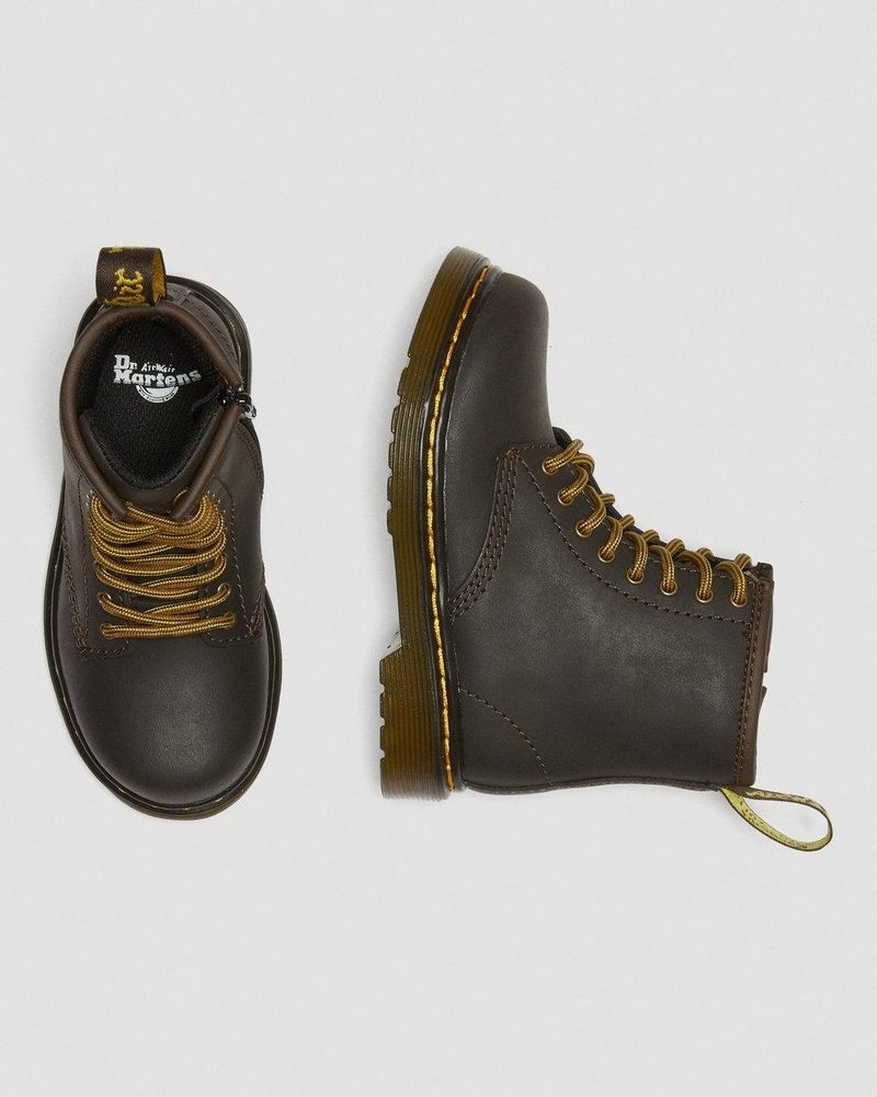 Botas Dr Martens Toddler 1460 Wildhorse Cuero Encaje Up Boots (Wildhorse Lamper) Marrones Oscuro | LD01-P7VF