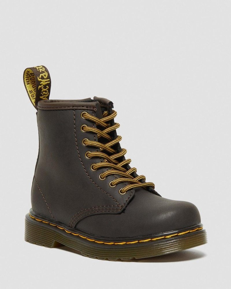 Botas Dr Martens Toddler 1460 Wildhorse Cuero Encaje Up Boots (Wildhorse Lamper) Marrones Oscuro | LD01-P7VF