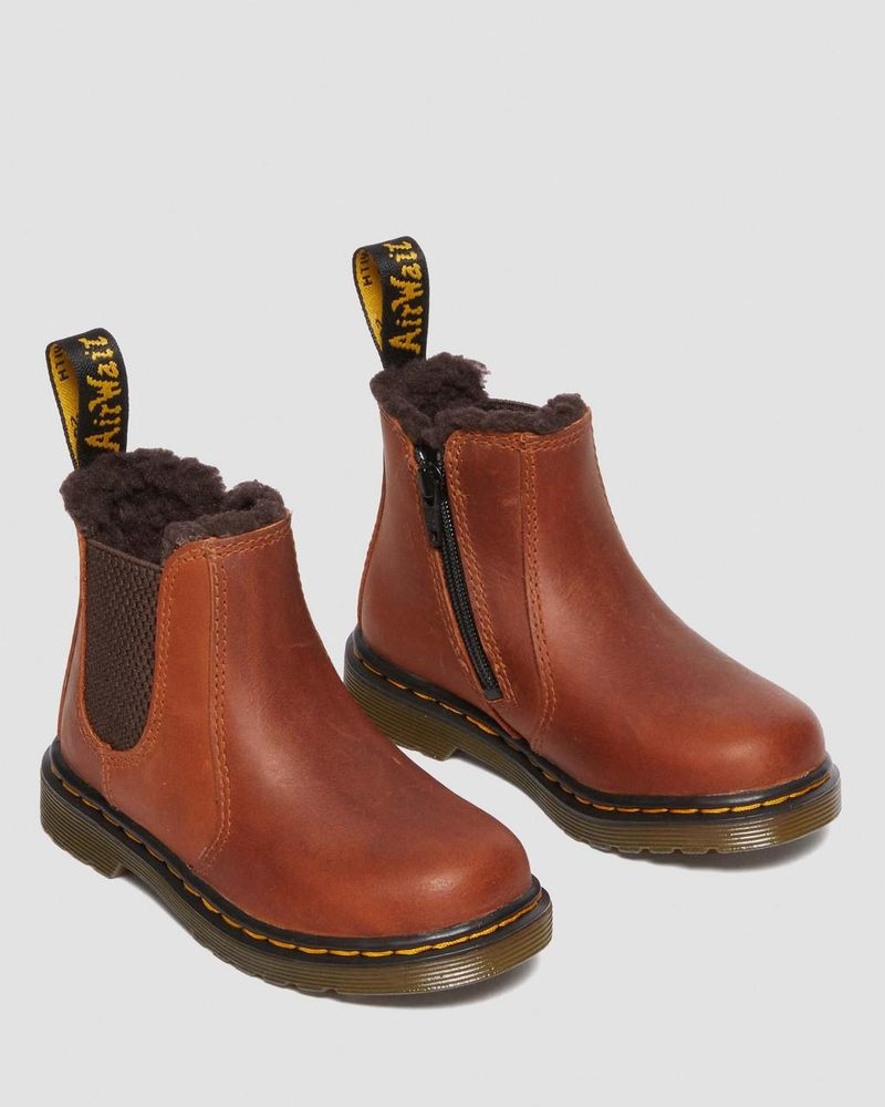 Botas Dr Martens Toddler 2976 Faux Fur Forro Chelsea Boots (Republic Impermeables) Marrones Claro | MQ73-O5OP