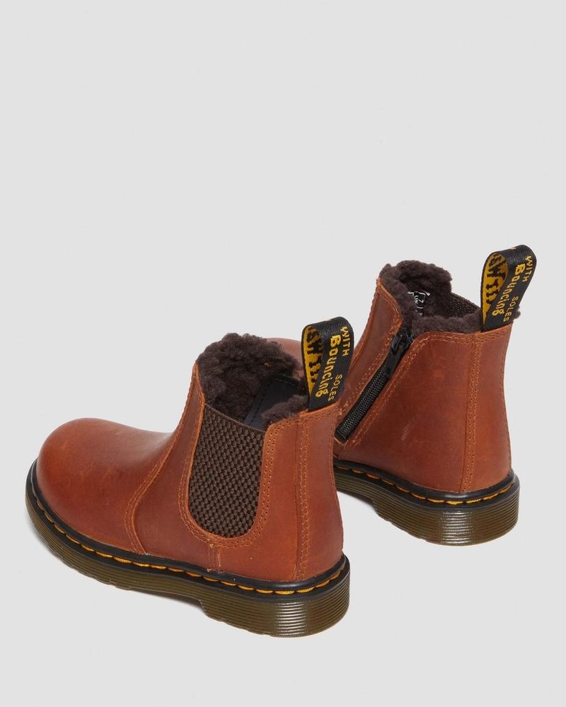 Botas Dr Martens Toddler 2976 Faux Fur Forro Chelsea Boots (Republic Impermeables) Marrones Claro | MQ73-O5OP